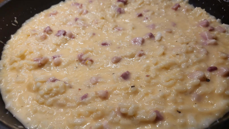 Risotto al cheddar con pancetta