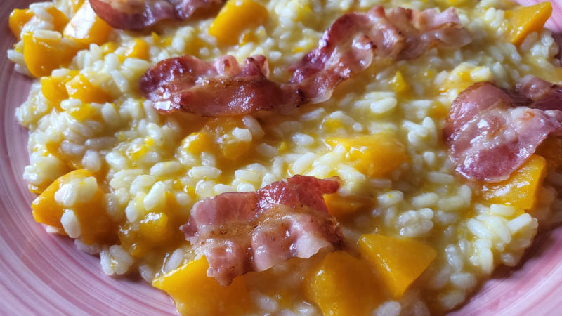 Risotto con zucca e pancetta