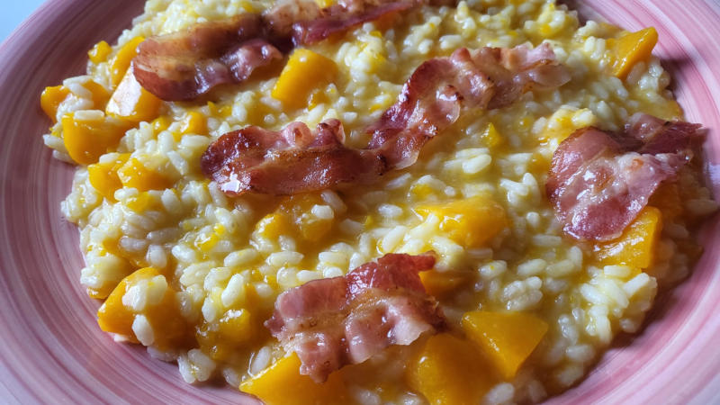 Risotto con zucca e pancetta